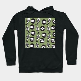 Unique Retro Mike and Vinyl Pattern Hoodie